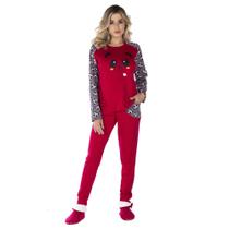 Pijama De Inverno Victory Feminino De Manga Longa e Calça Com Bolsos Adulto Estampado Canelado