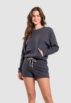 Pijama De Mangas Longas Em Moletinho Com Elastano E Short Azul Marinho