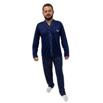 Pijama De Masculino Americano Manga Longa e Calça Estampado Aberto Com Botões Confortável Quentinho - Dione