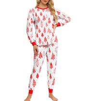 Pijama de Natal Opemiby para mulheres, blusa de manga comprida com calças de corrida combinando conjuntos de lounge, pijamas e roupas de lazer com bolsos, árvore de Natal L