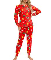 Pijama de Natal Opemiby para mulheres, blusa de manga comprida com calças de corrida combinando conjuntos de lounge, pijamas e roupas de lazer com bolsos Candy Cane S
