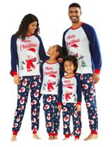 Pijama de Natal PATPAT para família, Natal, azul marinho, boneco de neve e estampa de cartas, manga comprida, pijamas natalinos, conjunto de pijamas para mamãe e crianças, combinando pijamas de Natal, crianças, meninos e meninas, 2 anos