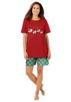 Pijama Dreams & Co. 3X Conjunto Curto de Malha Vermelho com Rena e Gato Pijama Dreams & Co. 3X Conjunto Curto de Malha Vermelho com Rena e Gato