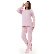 Pijama em Ultrasoft com detalhes em Grid - rosa - G