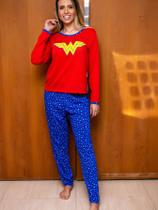 Pijama Estampado Longo Feminino Malha Adulto Manga Comprida