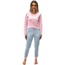 Pijama Estilo Sul Manga Longa com Calça em Algodão Feminino