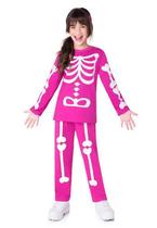 Pijama Fantasia Infantil Esqueleto Pink Brilha no Escuro