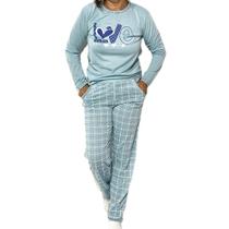 Pijama Fechado Feminino De Inverno Blusa Manga Longo Estampada E Calça