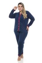 Pijama Feminino Aberto Botões Liso Plus Size Americano Frio - SONHO MEU