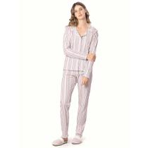 Pijama Feminino Aberto Longo Listrado 10.01.130