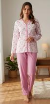 Pijama Feminino Aberto Manga Longa corte amplo Malha P Ao Gg