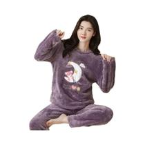 Pijama Feminino Acolchoado Quente Grosso Tamanho Grande Coral Veludo Desenho Animado Urso 2 Peças - others