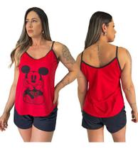 Pijama Feminino Adulto Alça Mickey Vermelho Curto De Verão