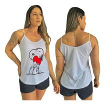 Pijama Feminino Adulto Alça Snoopy Short Doll Curto De Verão