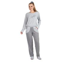 Pijama Feminino Adulto De inverno Blusa Estampada Manga Longa E Calça Longa Com Bolso Confortavel - Cia do Corpo