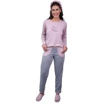 Pijama Feminino Adulto De inverno Blusa Estampada Manga Longa E Calça Longa Com Bolso Confortavel - Cia do Corpo