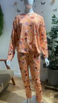 Pijama Feminino Adulto Em Suede Canelado Estampado