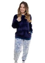 Pijama feminino adulto fleece inverno longo