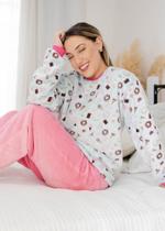 Pijama feminino adulto fleece inverno longo