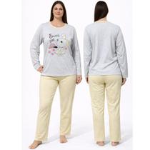 Pijama feminino adulto inverno malha blusa manga longa calça