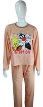 Pijama Feminino Adulto Manga Comprida e Calça Personagens (FRAJOLA) - Tam. GG