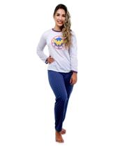 Pijama Feminino Adulto Manga Longa em Malha Estampada Mulher Maravilha Isa Lingerie