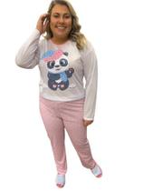 Pijama Feminino Adulto Manga Longa Estampados Plus Size Poliéster