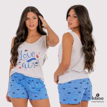 Pijama Feminino Adulto Regata Confortável Malha Estampado Blusa e Short