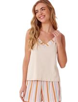 Pijama feminino alça bege claro com listra roupa de dormir Pijama feminino alça bege claro com listra roupa de dormir