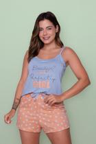 Pijama Feminino Alça Suede POA Azul/Laranja