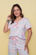 Pijama Feminino Algodão Longo Xadrez Rosa Azul Pijama Feminino Algodão Longo Xadrez Rosa Azul