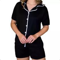 Pijama Feminino Americano Curto Preto Com Branco