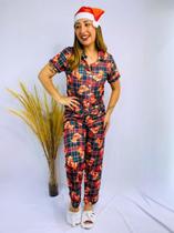 Pijama Feminino Americano Longo Natal Personagens Com Botão Pijama Feminino Americano Longo Natal Personagens Com Botão