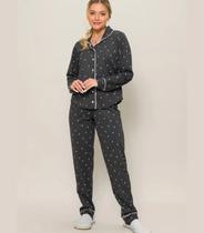 Pijama Feminino Americano Manga Longa Evanilda Preto