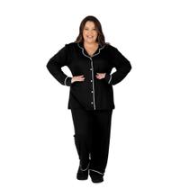 Pijama Feminino Americano Plus Size Manga Longa Calça Adulto Meia Malha Marca Victory