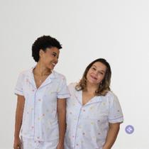 Pijama feminino americano poá colorido manga curta 100% algodão