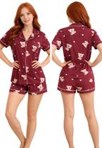Pijama Feminino Americano Verão Estampado Botões Short Doll Pijama Feminino Americano Verão Estampado Botões Short Doll