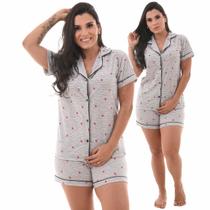 Pijama Feminino Americano Verão Gola Blogueira Blusa e Short