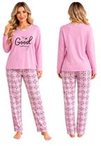 Pijama Feminino Aveludado Manga Longa Super Confortável Cor:Rosa BebêTamanho:M