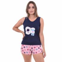 Pijama Feminino Baby Doll Camiseta Donuts Rosquinha