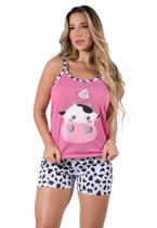 Pijama Feminino Baby Doll Curto Vaca Verão Alcinha Noite