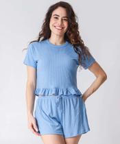 Pijama Feminino Canelado Babado Marisa Azul-73016 Pijama Feminino Canelado Babado Marisa Azul-73016