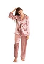 Pijama Feminino Clássico Americano em Cetim e Elastano Toque de Seda Luxo
