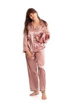 Pijama Feminino Clássico Americano em Cetim e Elastano Toque de Seda Luxo