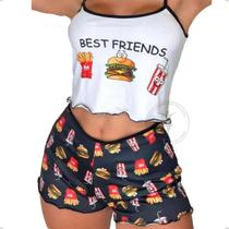Pijama Feminino Com Blusinha Alça Desenho Modinha Blogueir