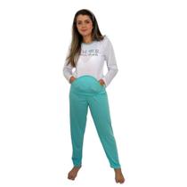 Pijama Feminino Com Bolso Canguru Para o Inverno Modelo Fechado E Com Estampa Manga Longa e Calça