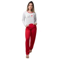 Pijama Feminino Com Bolso Canguru Para o Inverno Modelo Fechado E Com Estampa Manga Longa e Calça