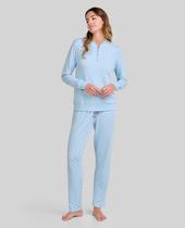 Pijama Feminino com Zíper e Poás Azul Celeste Lohe Pijama Feminino com Zíper e Poás Azul Celeste Lohe