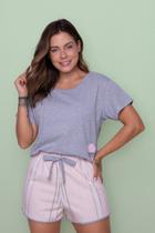 Pijama Feminino Curto Algodão Listra Rosa