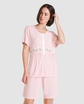 Pijama Feminino Curto Canelado com Renda Rosa Lohe